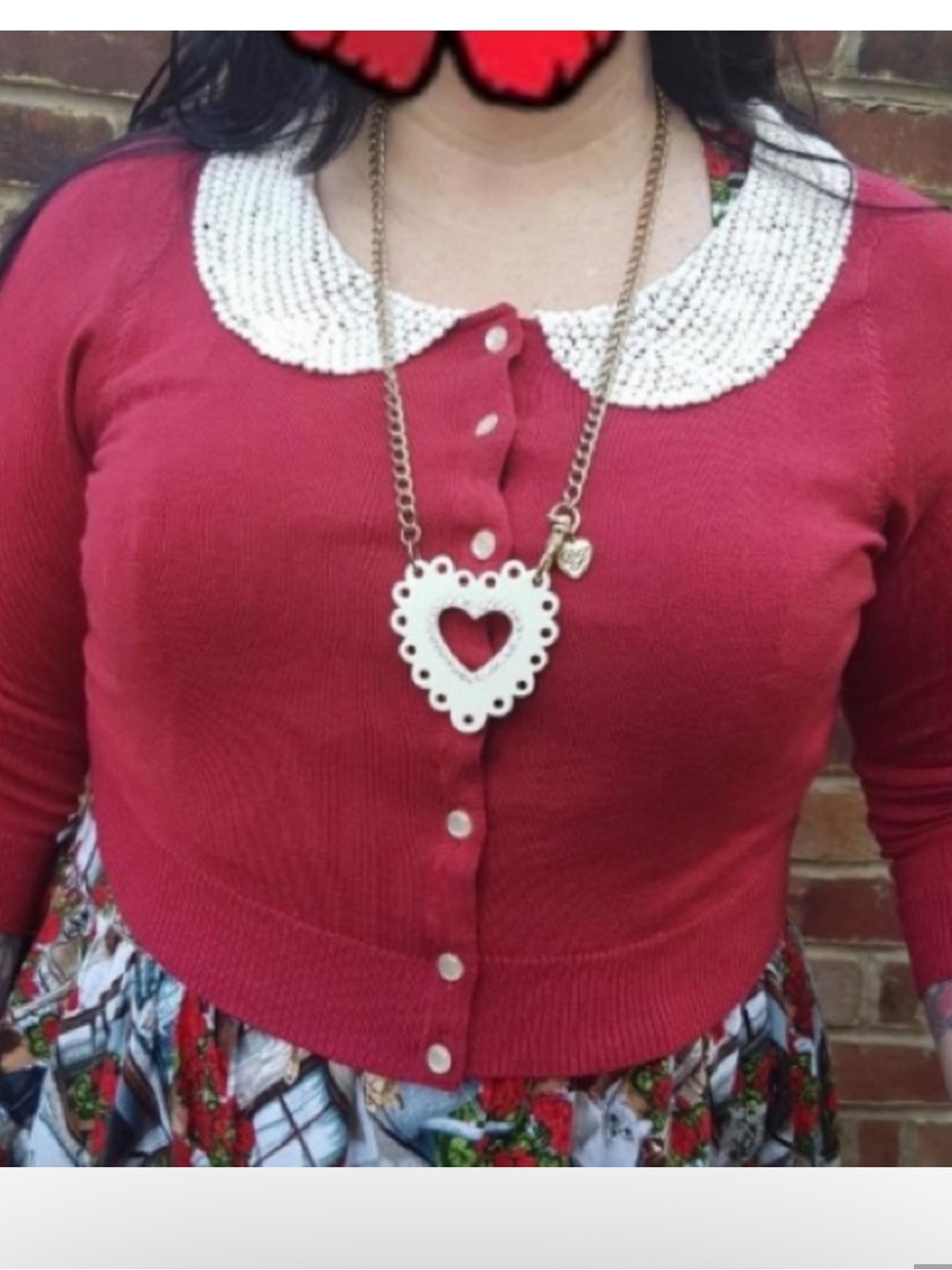 ModCloth Red Cardigan Peter Pan Collar Lace Knit Vintage 1X